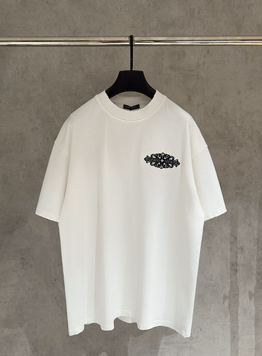 クロムハーツコピー 前面と背面の刺繍半袖Tシャツ