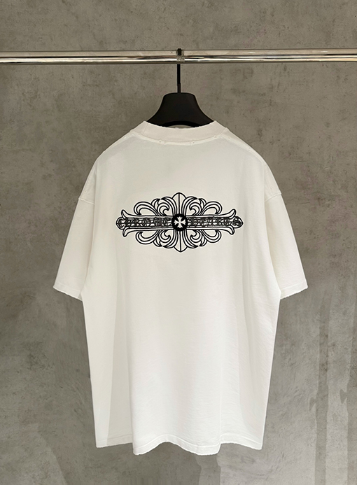 クロムハーツコピー 前面と背面の刺繍半袖Tシャツ