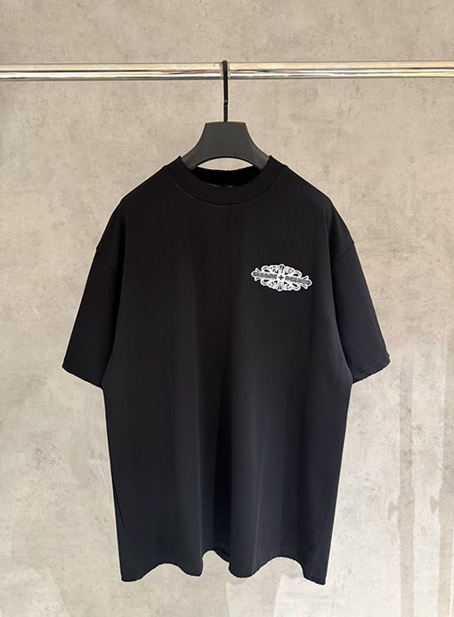 クロムハーツコピー 前面と背面の刺繍半袖Tシャツ