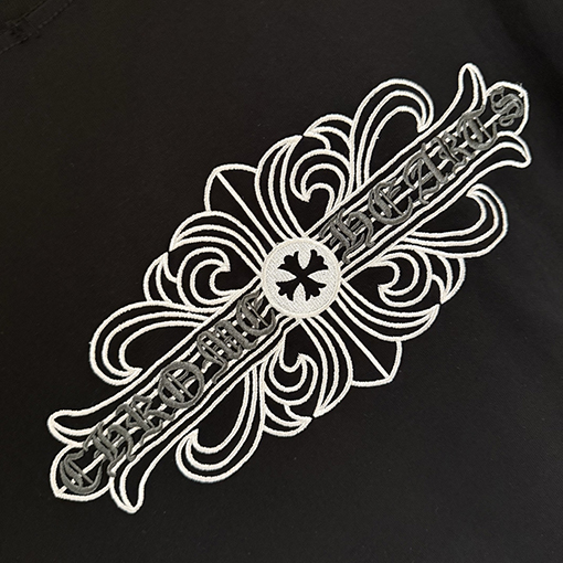 クロムハーツコピー 前面と背面の刺繍半袖Tシャツ
