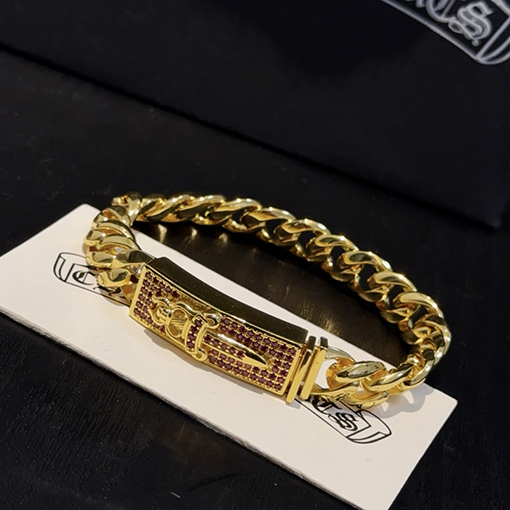クロムハーツコピー 金色の十字型ダイヤモンド剣ブレスレット