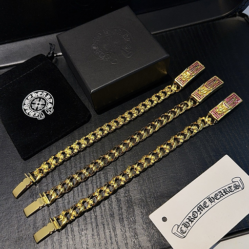 クロムハーツコピー 金色の十字型ダイヤモンド剣ブレスレット