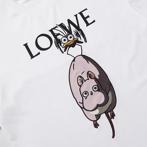 ロエベ LOEWE ハムスターとカラスのプリント刺繍クルーネックTシャツ