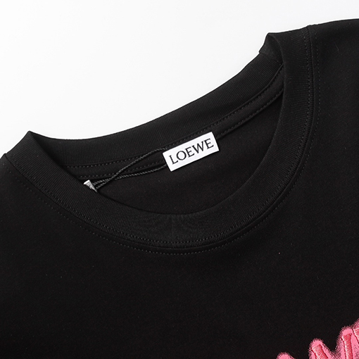 ロエベコピー LOEWE クラシックな蛍光ピンクの刺繍半袖Tシャツ