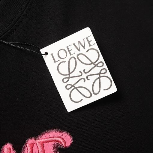 ロエベコピー LOEWE クラシックな蛍光ピンクの刺繍半袖Tシャツ