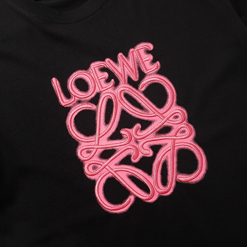 ロエベコピー LOEWE クラシックな蛍光ピンクの刺繍半袖Tシャツ