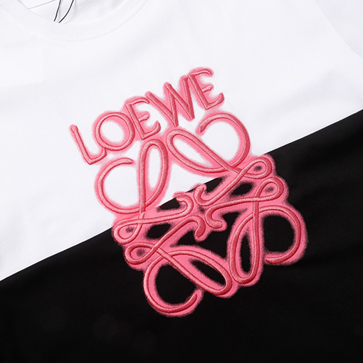 ロエベコピー LOEWE クラシックな蛍光ピンクの刺繍半袖Tシャツ