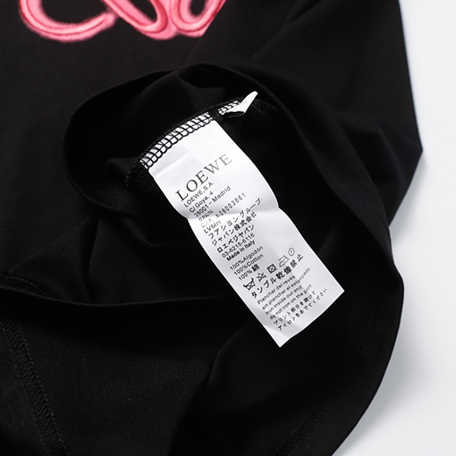 ロエベコピー LOEWE クラシックな蛍光ピンクの刺繍半袖Tシャツ