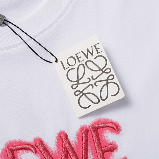 ロエベコピー LOEWE クラシックな蛍光ピンクの刺繍半袖Tシャツ