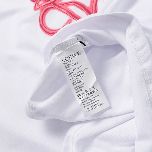 ロエベコピー LOEWE クラシックな蛍光ピンクの刺繍半袖Tシャツ