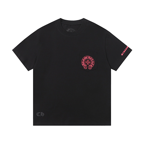 クロムハーツ 白ピンク黒ピンクの馬蹄の十字架サンスクリットのプリント半袖Tシャツ