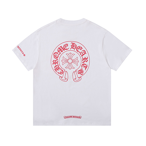 クロムハーツ 白ピンク黒ピンクの馬蹄の十字架サンスクリットのプリント半袖Tシャツ