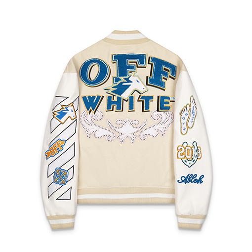 オフホワイトコピー off white カップルけ刺繍パッチワークベースボールジャケット