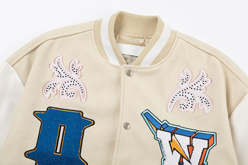 オフホワイトコピー off white カップルけ刺繍パッチワークベースボールジャケット