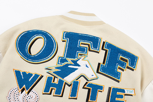 オフホワイトコピー off white カップルけ刺繍パッチワークベースボールジャケット