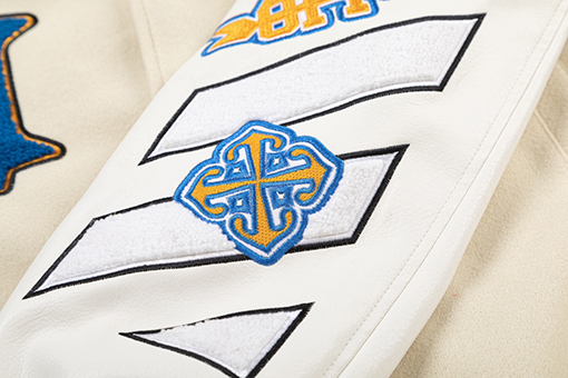 オフホワイトコピー off white カップルけ刺繍パッチワークベースボールジャケット