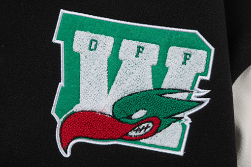 オフホワイト off white 新モデルカップルけ刺繍パッチワークベースボールジャケット