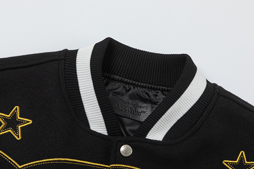 オフホワイト off white カップルけ刺繍ラインストーンパッチワークレザーベースボールジャケット