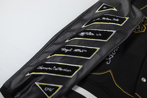 オフホワイト off white カップルけ刺繍ラインストーンパッチワークレザーベースボールジャケット