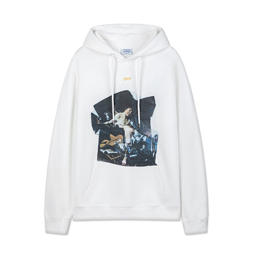 オフホワイト off white ポートレートスタイルの460gルーズフィットフード付きスウェットシャツ