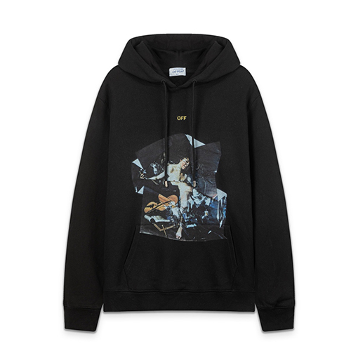 オフホワイト off white ポートレートスタイルの460gルーズフィットフード付きスウェットシャツ