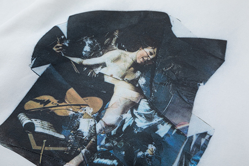 オフホワイト off white ポートレートスタイルの460gルーズフィットフード付きスウェットシャツ