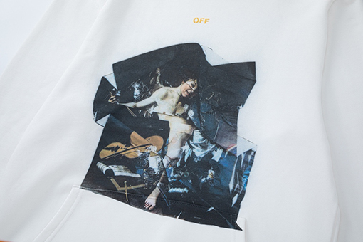 オフホワイト off white ポートレートスタイルの460gルーズフィットフード付きスウェットシャツ