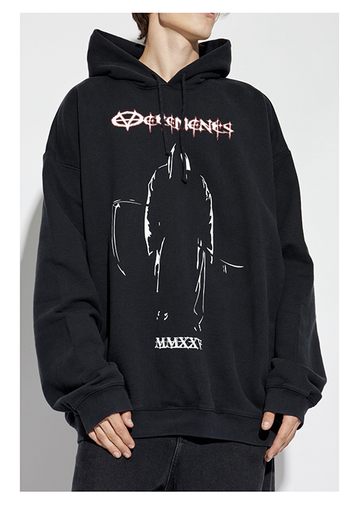 ヴェトモン VETEMENTS 胸にポートレートがプリントされたウォッシュのフード付きスウェットシャツ