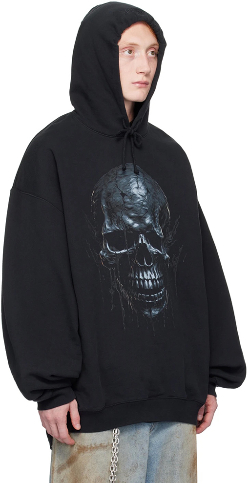 ヴェトモン VETEMENTS スカル&ボーン ウォッシュド フード付きスウェットシャツ