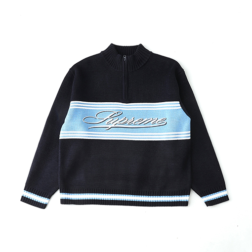 シュプリーム SUPREME Script Stripe Half Zip Sweater 筆記体の刺繍ストライプロゴハーフジップセーター