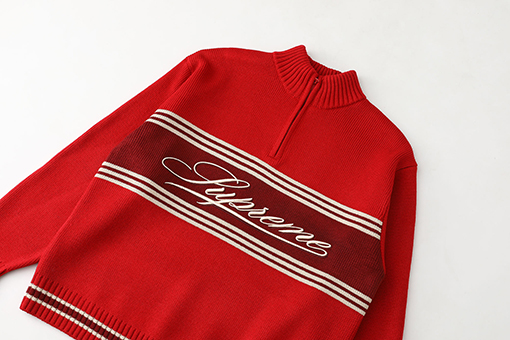 シュプリーム SUPREME Script Stripe Half Zip Sweater 筆記体の刺繍ストライプロゴハーフジップセーター