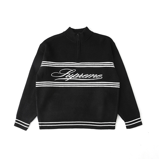 シュプリーム SUPREME Script Stripe Half Zip Sweater 筆記体の刺繍ストライプロゴハーフジップセーター