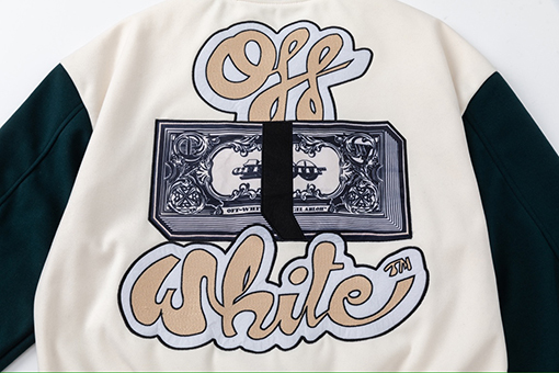 オフホワイトコピー off white カップルけ刺繍入りベースボールジャケットウールコート