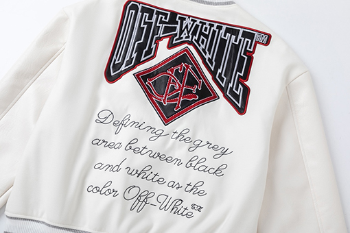 オフホワイト off white 刺繍りレザーパッチワーク高温ホットスタンプクリスタルラインストーンベースボールジャケットカップル向けウールコート