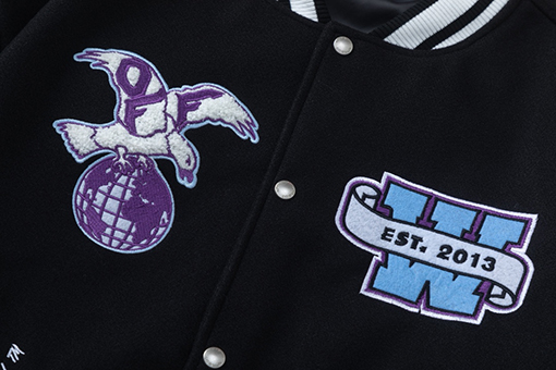 オフホワイト off white カップルけ刺繍入りベースボールジャケットウールコート