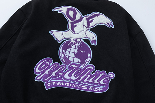 オフホワイト off white カップルけ刺繍入りベースボールジャケットウールコート