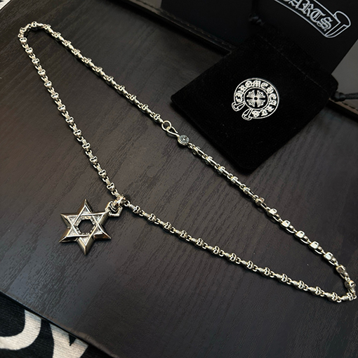 クロムハーツコピー 六芒星ペンダント付きクラシックレトロスカルネックレス