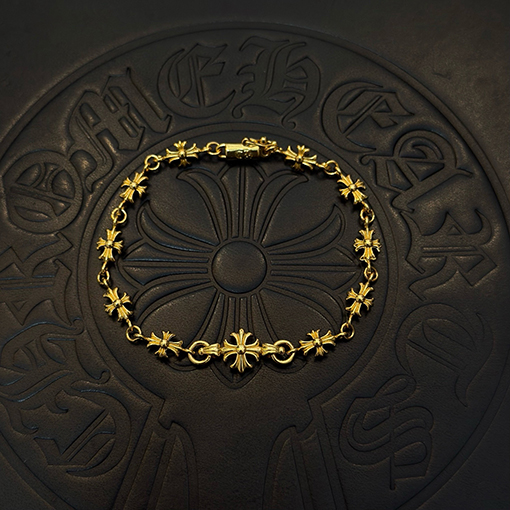 クロムハーツ ゴールデングリーンダイヤモンドクロスブレスレット