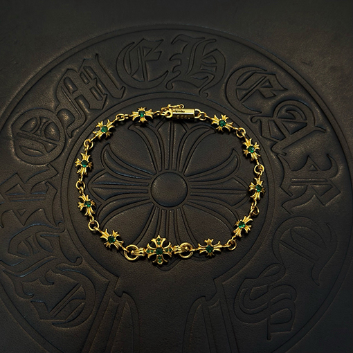 クロムハーツ ゴールデングリーンダイヤモンドクロスブレスレット