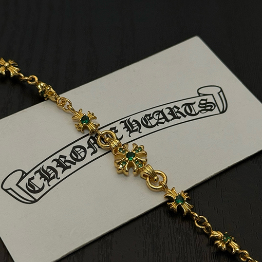 クロムハーツ ゴールデングリーンダイヤモンドクロスブレスレット