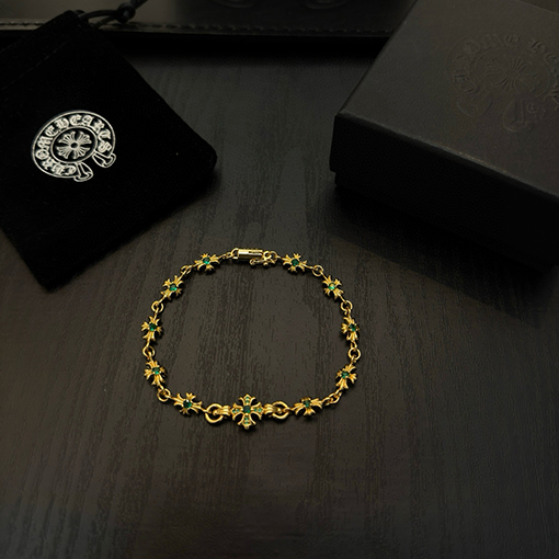 クロムハーツ ゴールデングリーンダイヤモンドクロスブレスレット