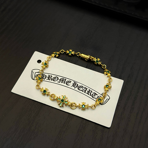 クロムハーツ ゴールデングリーンダイヤモンドクロスブレスレット