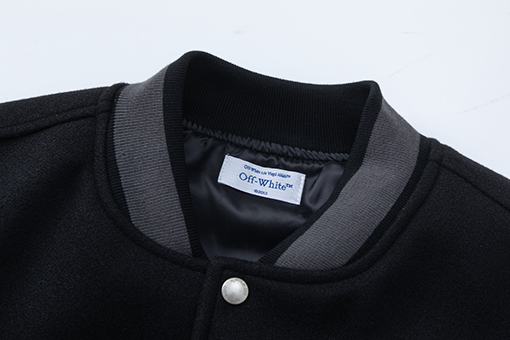 オフホワイト off white カップルけ刺繍入りベースボールジャケットウールコート