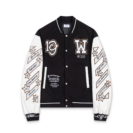 オフホワイト off white 刺繍パッチワークベースボールジャケットカップル向けウールコート
