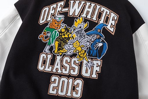 オフホワイト off white 刺繍パッチワークベースボールジャケットカップル向けウールコート