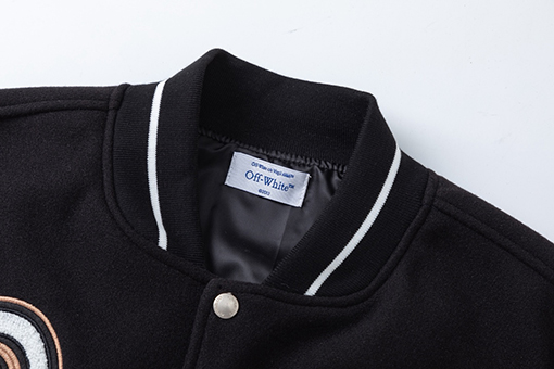 オフホワイト off white 刺繍パッチワークベースボールジャケットカップル向けウールコート