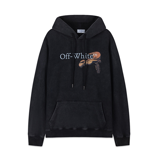オフホワイト off white 460gのルーズフィットウォッシュダメージのフード付きスウェットシャツ