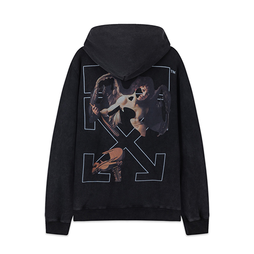 オフホワイト off white 460gのルーズフィットウォッシュダメージのフード付きスウェットシャツ