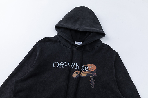 オフホワイト off white 460gのルーズフィットウォッシュダメージのフード付きスウェットシャツ