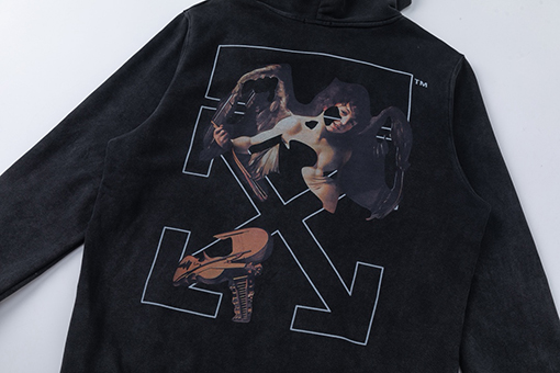 オフホワイト off white 460gのルーズフィットウォッシュダメージのフード付きスウェットシャツ